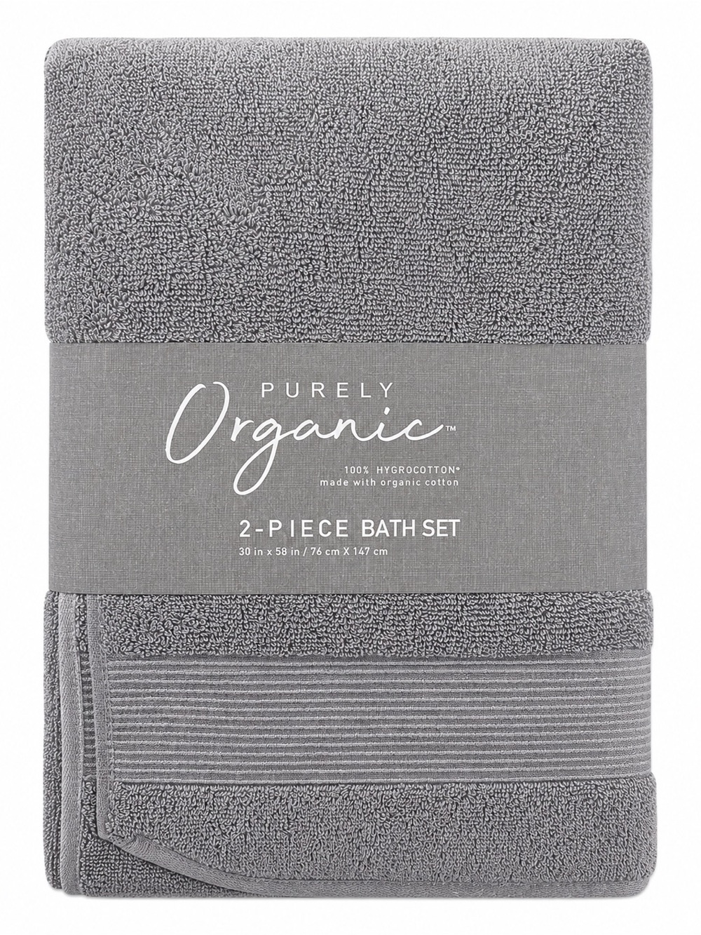 Purely Organic 2 Pc Plush Gray Bath Towel Set Organic Cotton New - Picture 3 of 3